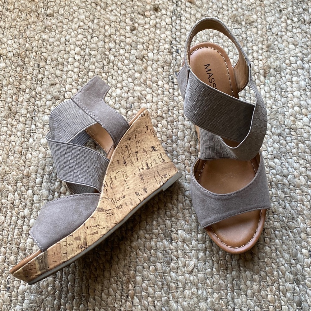 Massini Open Toe Tan/Grey Wedges (Size: 6)